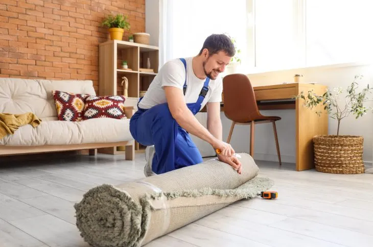 Teppich wird ausgepackt nach Beiladung Teppich wird ausgepackt nach Beiladung